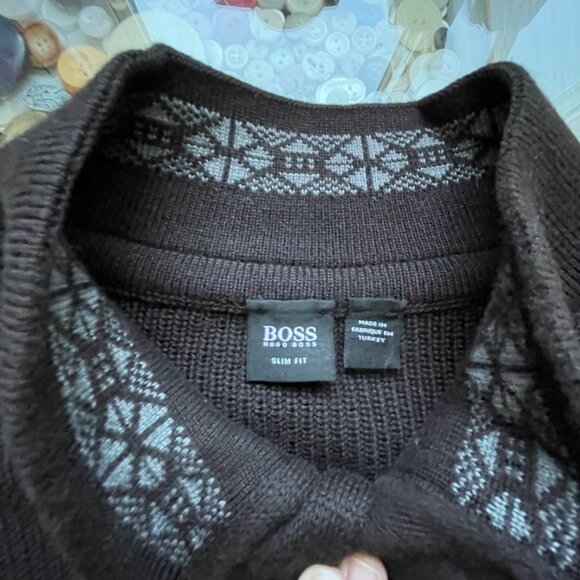 Boss Hugo Boss Sweater Lancelot Slim Fit Wool Mock Pullover Brown Size XXL - Picture 8 of 8